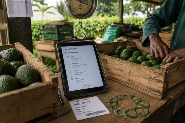 A traceability record beside the crate