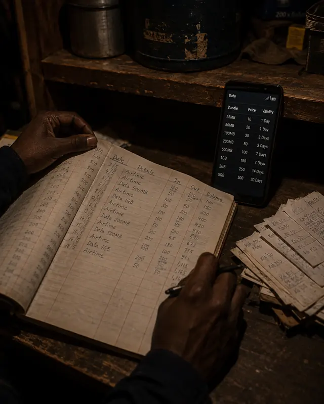 A ledger and a phone of bundle prices