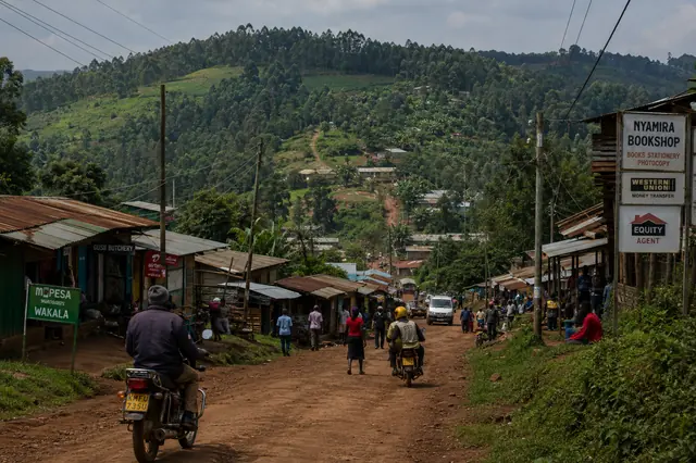 A hillside town with a bookshop